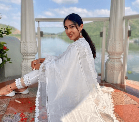 cute sara ali khan in white dress