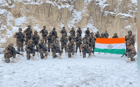 Galwan Valley - Indian Soldiers with Indian National Flag