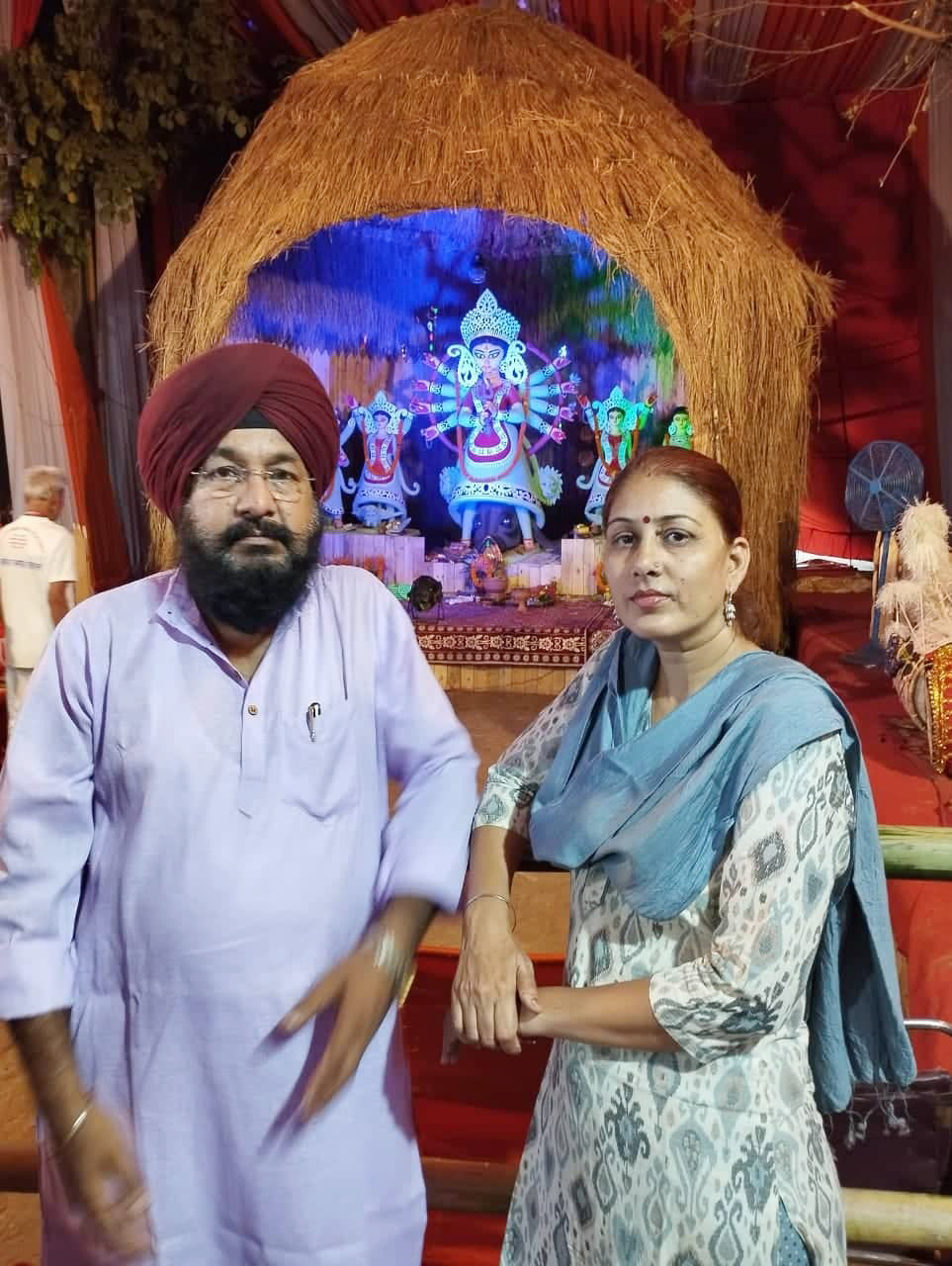 A sikh family during durga pooja in India