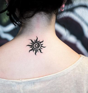 black symbol on neck tattoo