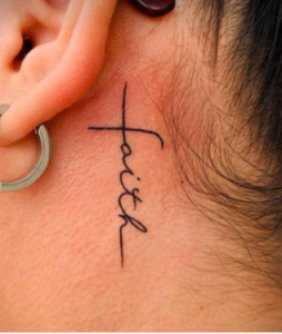 phrase tattoo on female neck