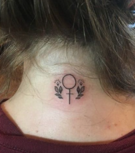 Venus symbol with flower on neck