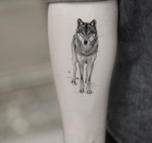 wolf tatto on a black girl arm