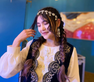 a happy kazak girl without burqa