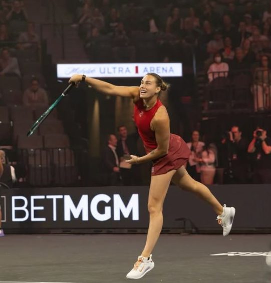 aryna sabalenka in air during a tennis match
