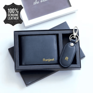 leather Personalized Wallet & Keychain Set gift