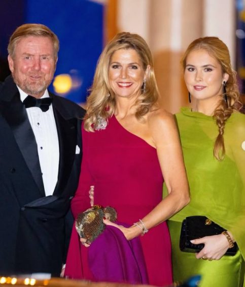 Queen Máxima with King Willem-Alexander and Princess Amalia at Noordeinde Palace dinner in The Hague